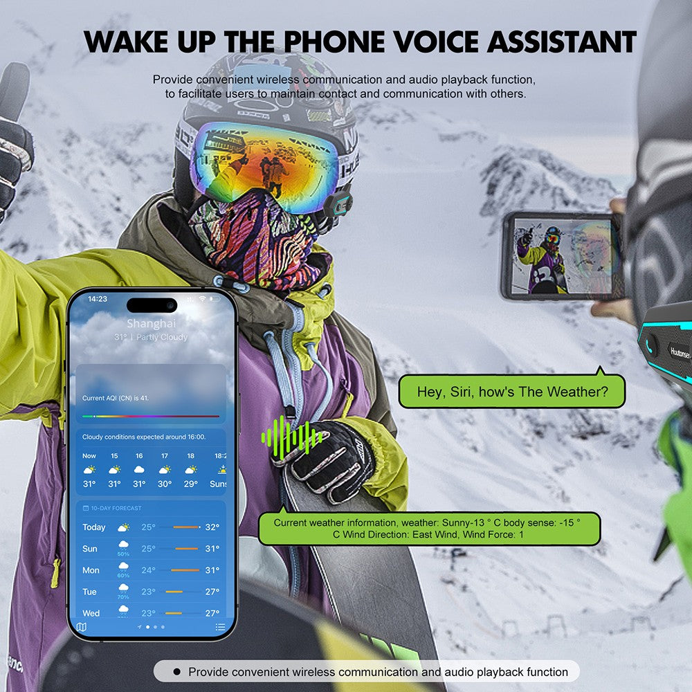 Sluchátka s mikrofonem pro motocyklovou helmu Houtonsen S6, dosah interkomu 1000 m v reálném čase, hlasová navigace, Bluetooth 5.1, výdrž baterie 30 hodin, rozhraní typu C, vodotěsnost IP65 - balení po 1 ks