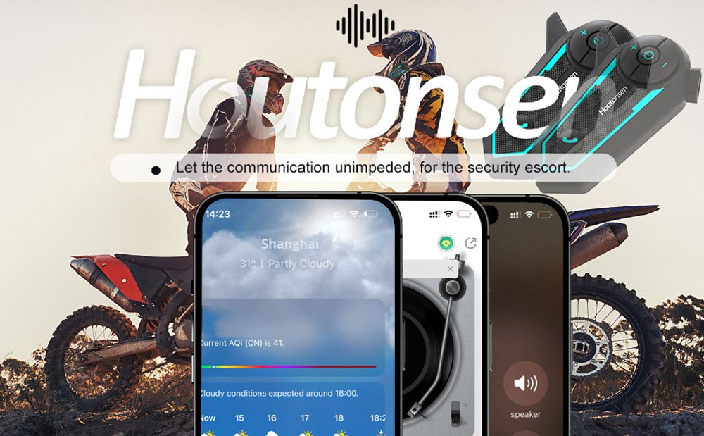 Sluchátka s mikrofonem pro motocyklovou helmu Houtonsen S6, dosah interkomu 1000 m v reálném čase, hlasová navigace, Bluetooth 5.1, výdrž baterie 30 hodin, rozhraní typu C, vodotěsnost IP65 - balení po 1 ks