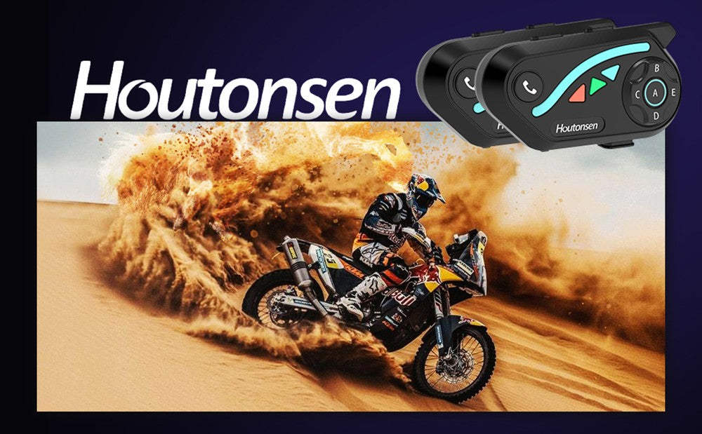 Sluchátka s mikrofonem pro motocyklovou helmu Houtonsen V8 Plus, interkom pro 2 osoby 1000M, výdrž baterie 30 hodin, redukce hluku, podpora navigace MP3/GPS/FM, hlasový asistent s umělou inteligencí, vodotěsnost IPX67, Bluetooth 5.2 - balení 1 ks