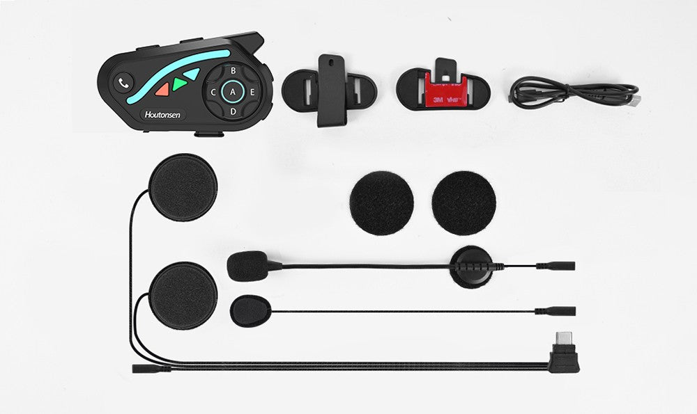 Sluchátka s mikrofonem pro motocyklovou helmu Houtonsen V8 Plus, interkom pro 2 osoby 1000M, výdrž baterie 30 hodin, redukce hluku, podpora navigace MP3/GPS/FM, hlasový asistent s umělou inteligencí, vodotěsnost IPX67, Bluetooth 5.2 - balení 1 ks