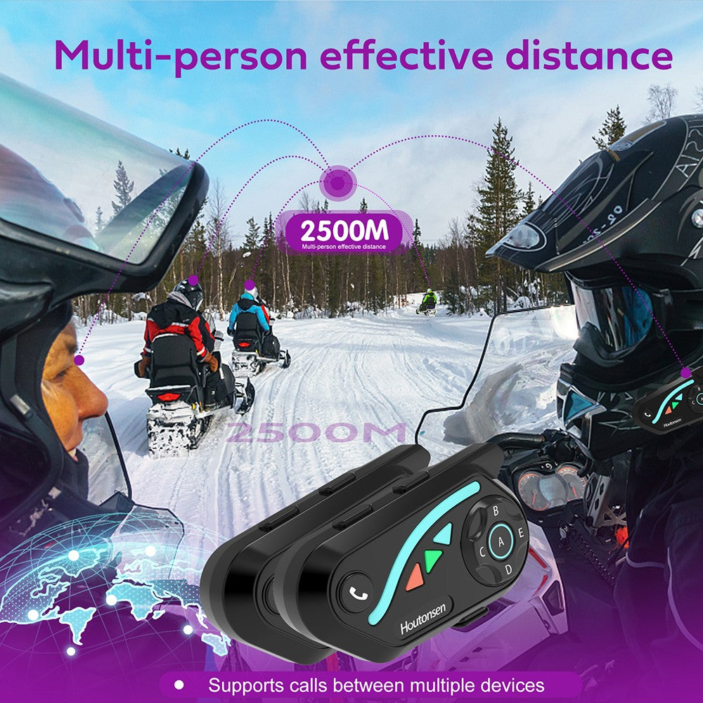 Sluchátka s mikrofonem pro motocyklovou helmu Houtonsen V8 Plus, interkom pro 2 osoby 1000M, výdrž baterie 30 hodin, redukce hluku, podpora navigace MP3/GPS/FM, hlasový asistent s umělou inteligencí, vodotěsnost IPX67, Bluetooth 5.2 - balení 1 ks