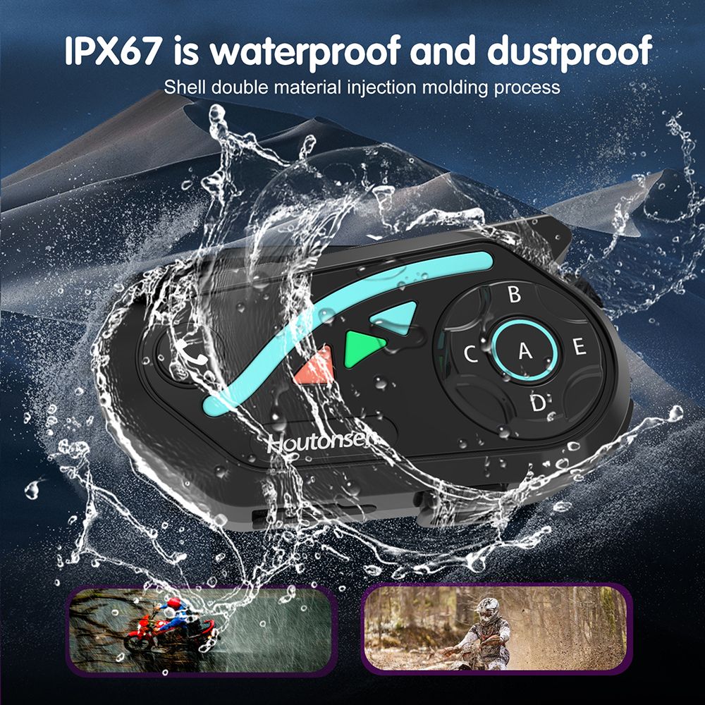 Sluchátka s mikrofonem pro motocyklovou helmu Houtonsen V8 Plus, interkom pro 2 osoby 1000M, výdrž baterie 30 hodin, redukce hluku, podpora navigace MP3/GPS/FM, hlasový asistent s umělou inteligencí, vodotěsnost IPX67, Bluetooth 5.2 - balení 1 ks