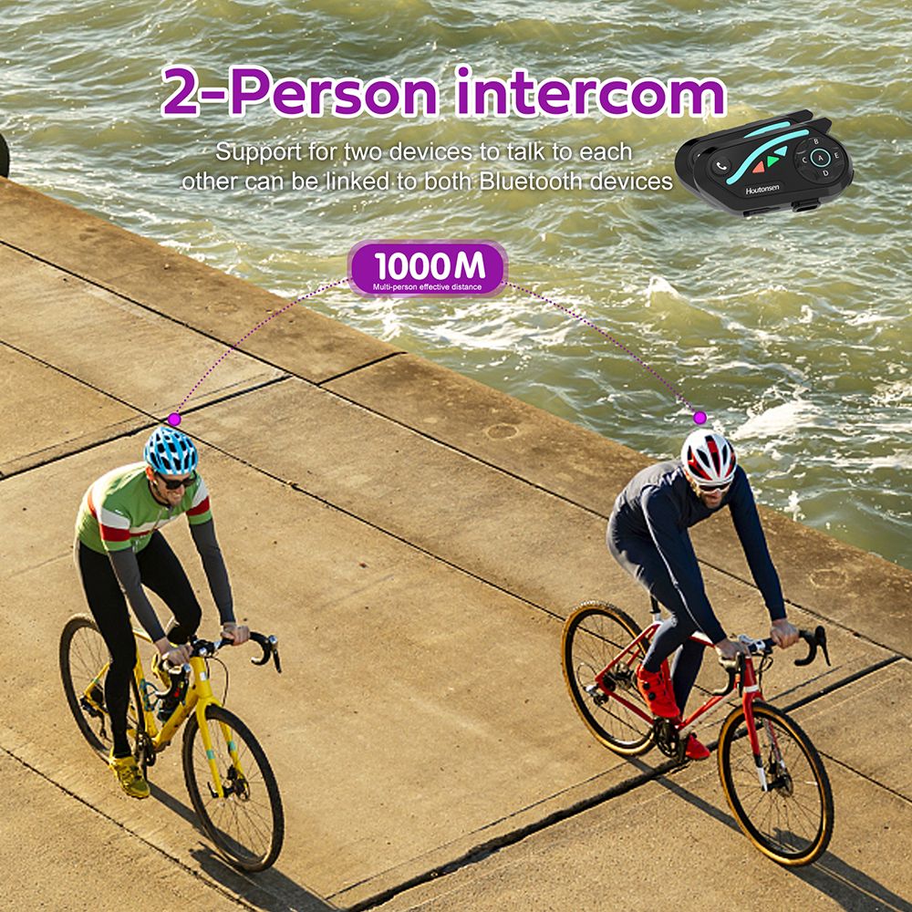 Sluchátka s mikrofonem pro motocyklovou helmu Houtonsen V8 Plus, interkom pro 2 osoby 1000M, výdrž baterie 30 hodin, redukce hluku, podpora navigace MP3/GPS/FM, hlasový asistent s umělou inteligencí, vodotěsnost IPX67, Bluetooth 5.2 - balení 1 ks