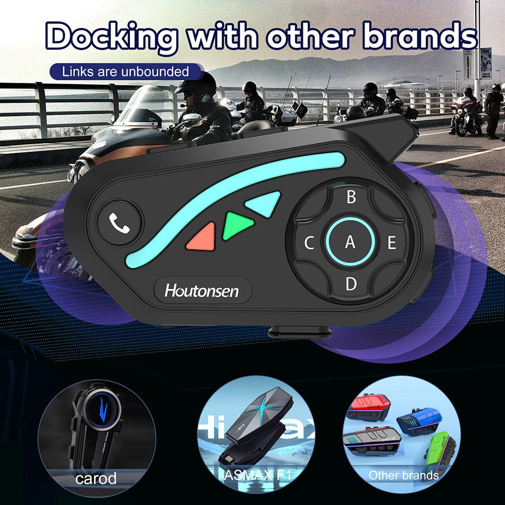 Sluchátka s mikrofonem pro motocyklovou helmu Houtonsen V8 Plus, interkom pro 2 osoby 1000M, výdrž baterie 30 hodin, redukce hluku, podpora navigace MP3/GPS/FM, hlasový asistent s umělou inteligencí, vodotěsnost IPX67, Bluetooth 5.2 - balení 1 ks