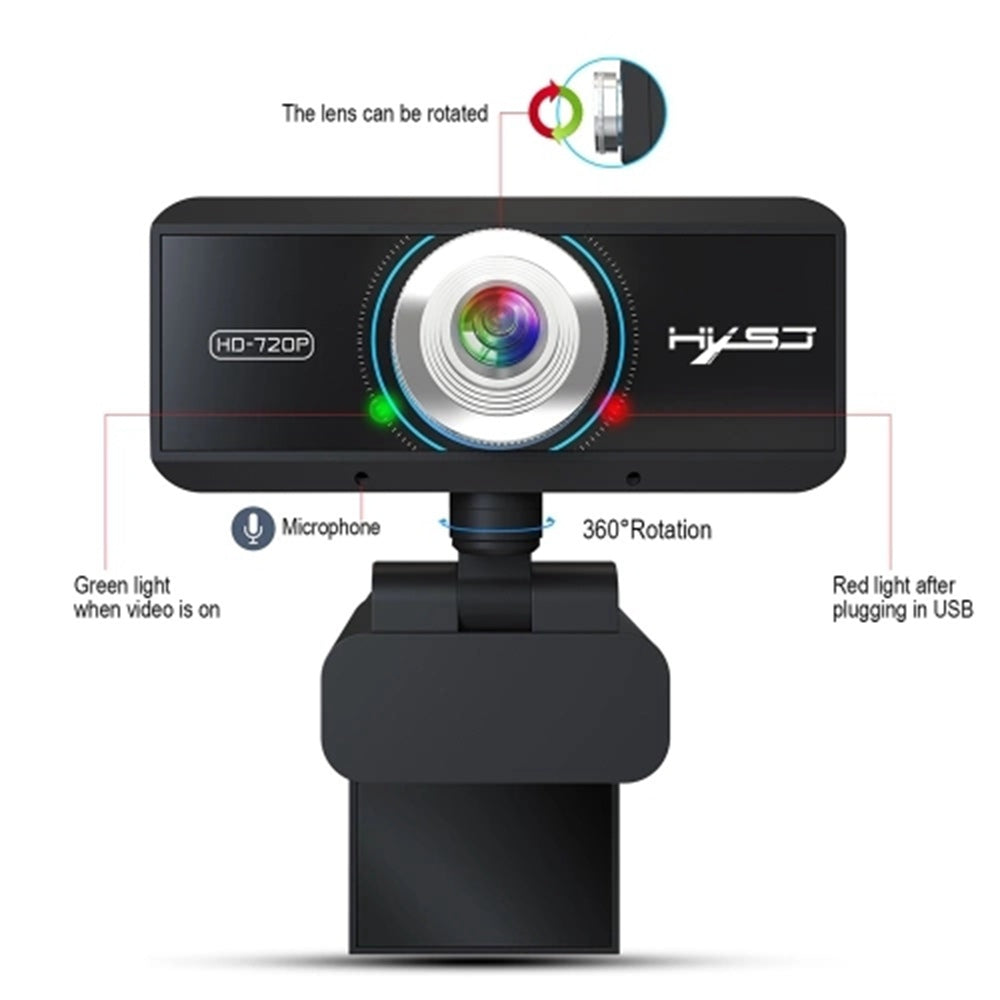 HXSJ S90 720P HD webkamera kompatibilní s USB nastavitelný úhel automatická korekce barev vestavěný mikrofon pohlcující zvuk pro notebook a stolní televizor - černá