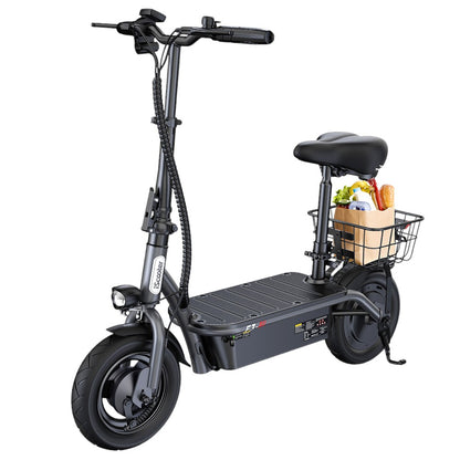 iScooter F3 Electric Scooter with Seat &amp; Rear Basket, 1000W Motor, 48V 13Ah Battery, 10 inch Pneumatic Tire, 45km/h Max Speed, 60km Range, Front &amp; Rear Drum Brake, 120kg Max Load