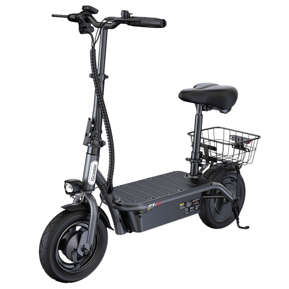 iScooter F3 Electric Scooter with Seat &amp; Rear Basket, 1000W Motor, 48V 13Ah Battery, 10 inch Pneumatic Tire, 45km/h Max Speed, 60km Range, Front &amp; Rear Drum Brake, 120kg Max Load