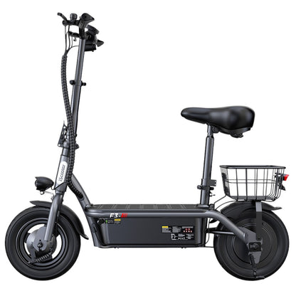 iScooter F3 Electric Scooter with Seat &amp; Rear Basket, 1000W Motor, 48V 13Ah Battery, 10 inch Pneumatic Tire, 45km/h Max Speed, 60km Range, Front &amp; Rear Drum Brake, 120kg Max Load