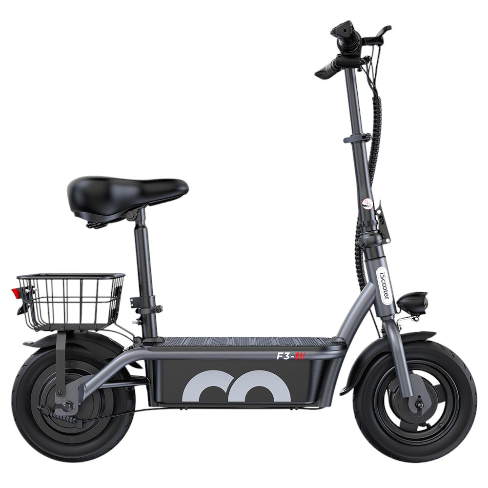 iScooter F3 Electric Scooter with Seat &amp; Rear Basket, 1000W Motor, 48V 13Ah Battery, 10 inch Pneumatic Tire, 45km/h Max Speed, 60km Range, Front &amp; Rear Drum Brake, 120kg Max Load