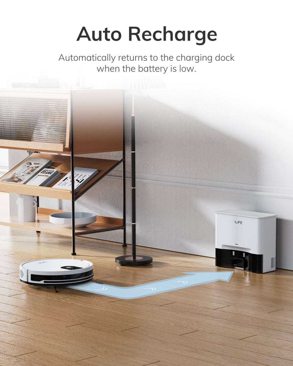 Robotický vysavač ILIFE G9 Pro, se samovyprazdňovací stanicí, gyroskopickou navigací, sacím tlakem 3000 Pa, dobou provozu 100 minut, sáčkem na prach o objemu 2,5 l, režimem Plan/Edge/Spot/Max, podporou Alexa/Google Home, s dálkovým ovládáním, bílý