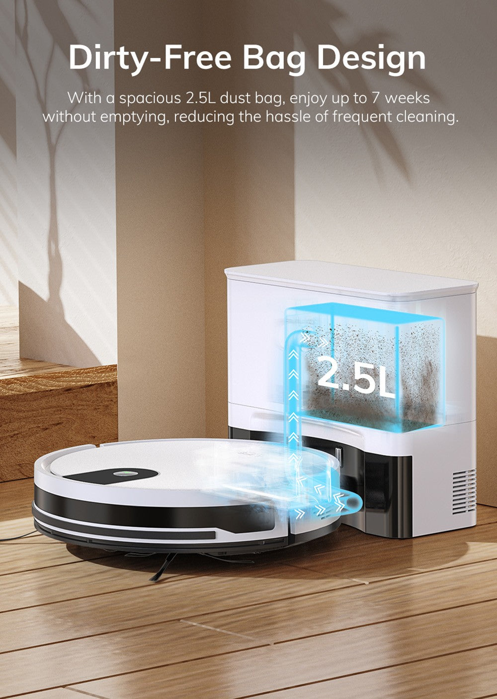 Robotický vysavač ILIFE G9 Pro, se samovyprazdňovací stanicí, gyroskopickou navigací, sacím tlakem 3000 Pa, dobou provozu 100 minut, sáčkem na prach o objemu 2,5 l, režimem Plan/Edge/Spot/Max, podporou Alexa/Google Home, s dálkovým ovládáním, bílý