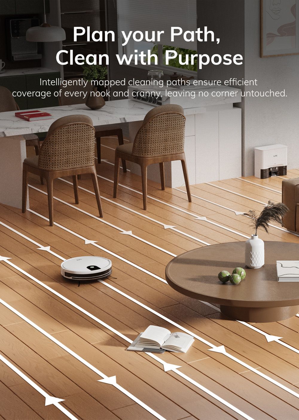 Robotický vysavač ILIFE G9 Pro, se samovyprazdňovací stanicí, gyroskopickou navigací, sacím tlakem 3000 Pa, dobou provozu 100 minut, sáčkem na prach o objemu 2,5 l, režimem Plan/Edge/Spot/Max, podporou Alexa/Google Home, s dálkovým ovládáním, bílý
