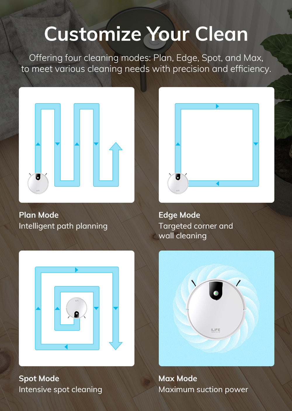 Robotický vysavač ILIFE G9 Pro, se samovyprazdňovací stanicí, gyroskopickou navigací, sacím tlakem 3000 Pa, dobou provozu 100 minut, sáčkem na prach o objemu 2,5 l, režimem Plan/Edge/Spot/Max, podporou Alexa/Google Home, s dálkovým ovládáním, bílý