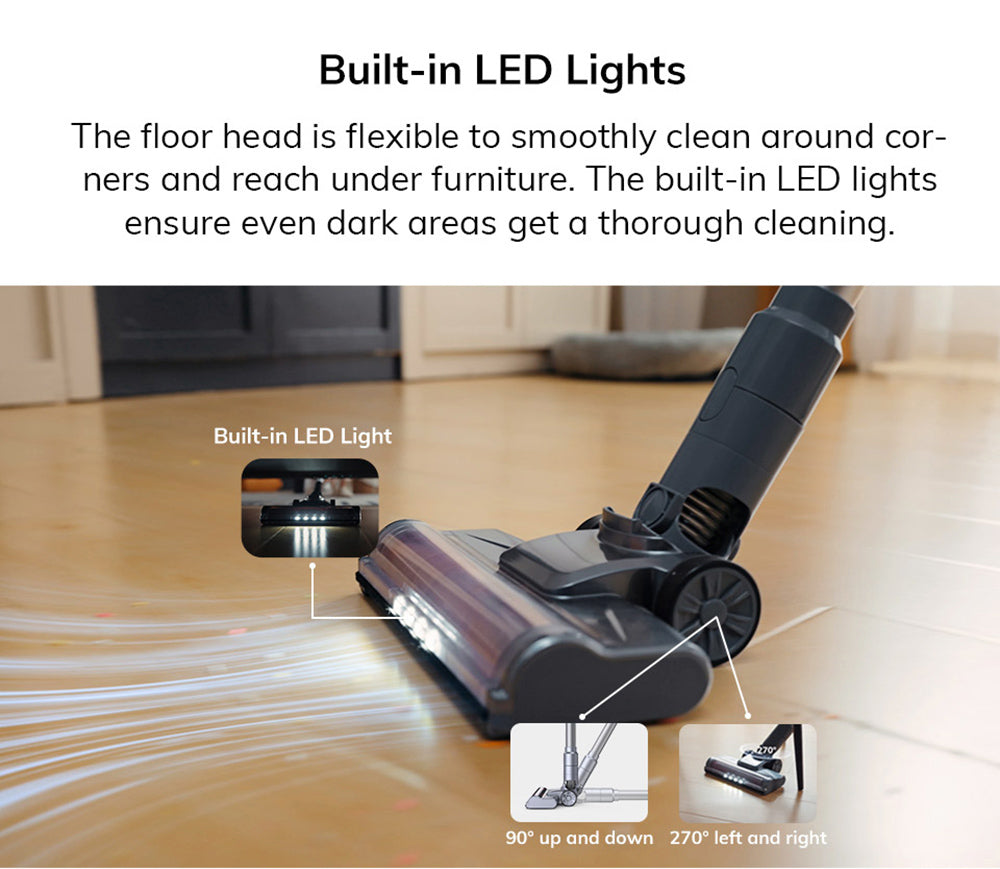 Bezdrátový vysavač ILIFE H80, sací tlak 20 kPa, maximální doba provozu 35 minut, LED světla, 5stupňová filtrace, nádoba na prach 0,55 l, teleskopická trubka, šedý