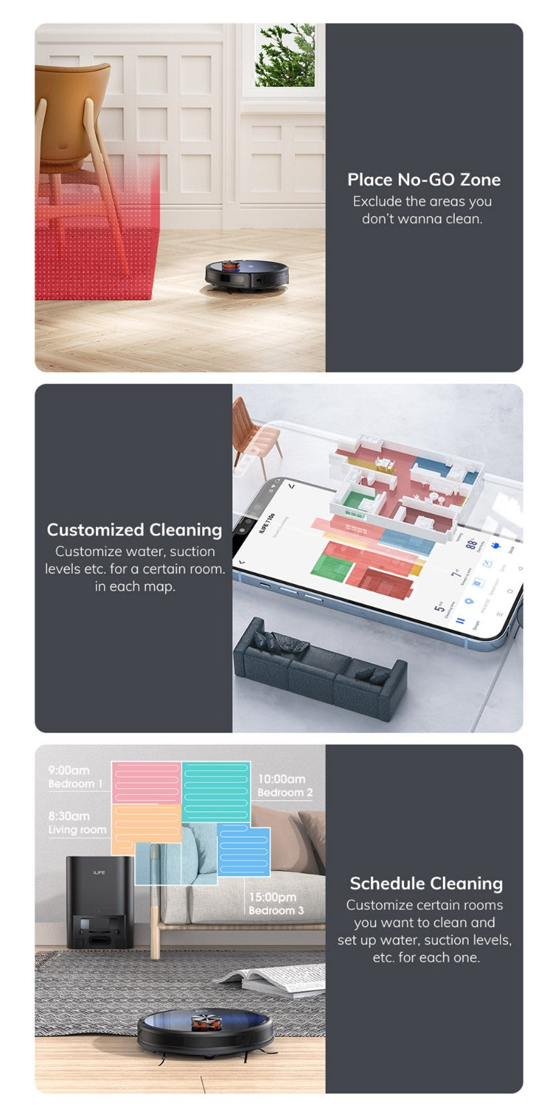 Robotický vysavač ILIFE T10s, vysavač a mop 2 v 1, samovyprazdňovací stanice, sací tlak 3000 Pa, sáček na prach 2,5 l, navigace LDS, výdrž baterie 150 minut, uložení až 5 map, aplikace a hlasové ovládání - přechodově modrá