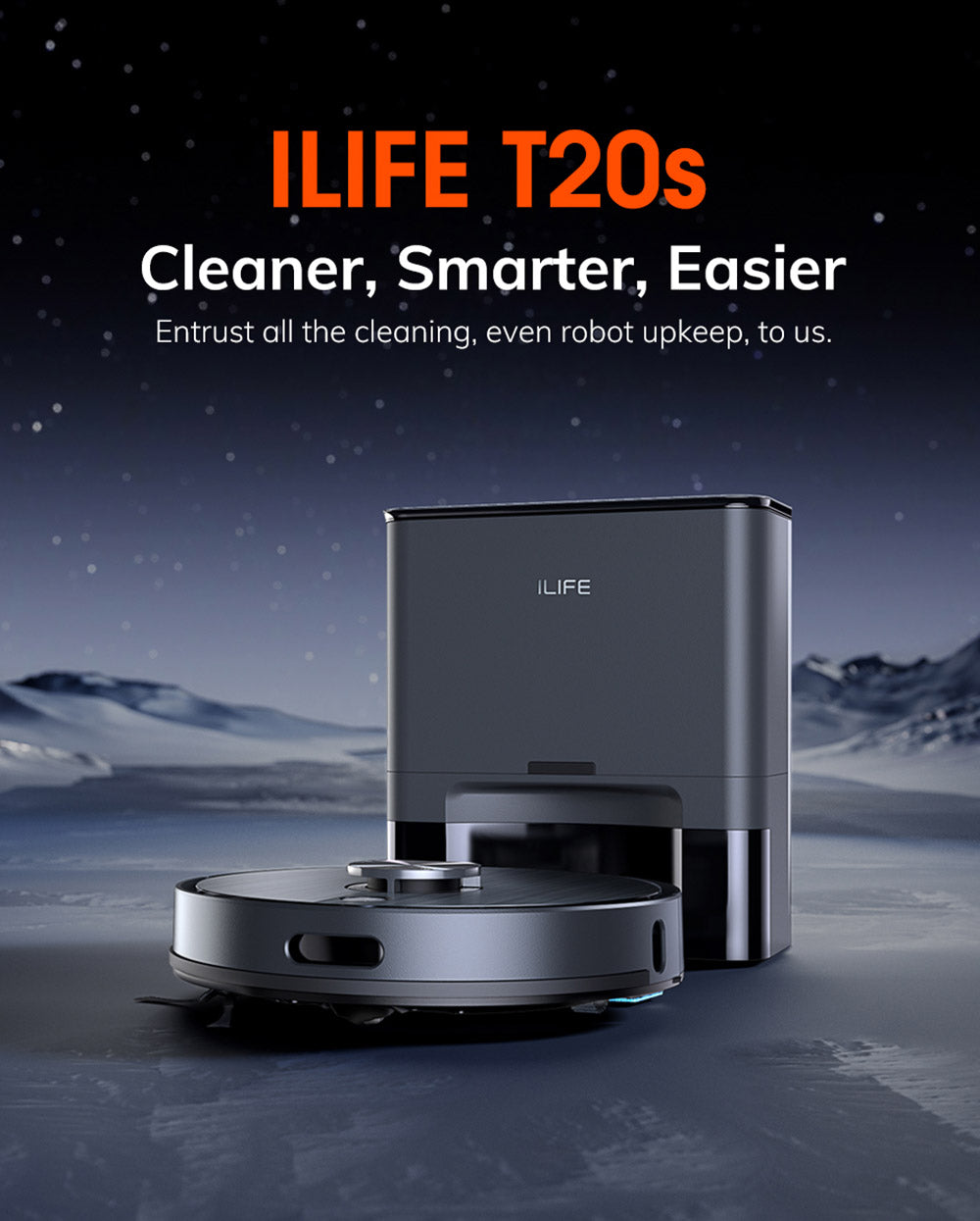 Robotický vysavač ILIFE T20S, sací výkon 5000 Pa, doba provozu 260 minut, samovyprazdňovací systém stanice, navigace LDS, ovládání aplikací, prachový sáček 3,5 l - černý