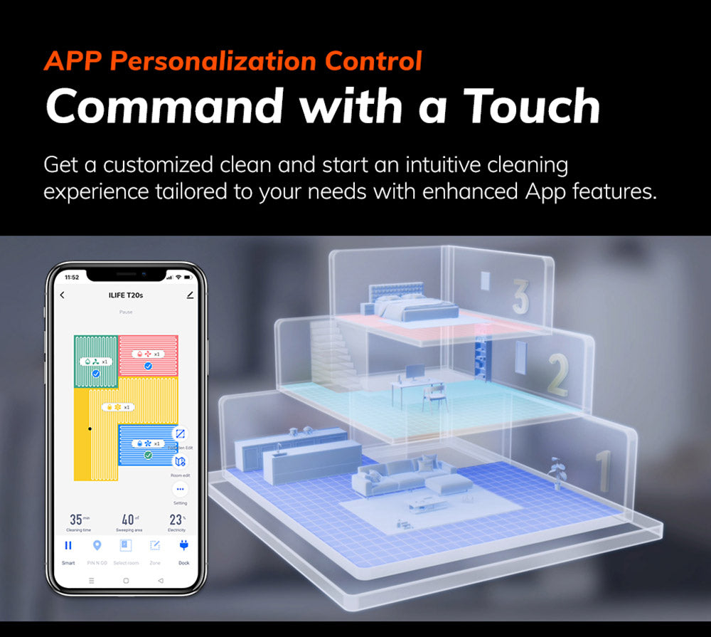 Robotický vysavač ILIFE T20S, sací výkon 5000 Pa, doba provozu 260 minut, samovyprazdňovací systém stanice, navigace LDS, ovládání aplikací, prachový sáček 3,5 l - černý