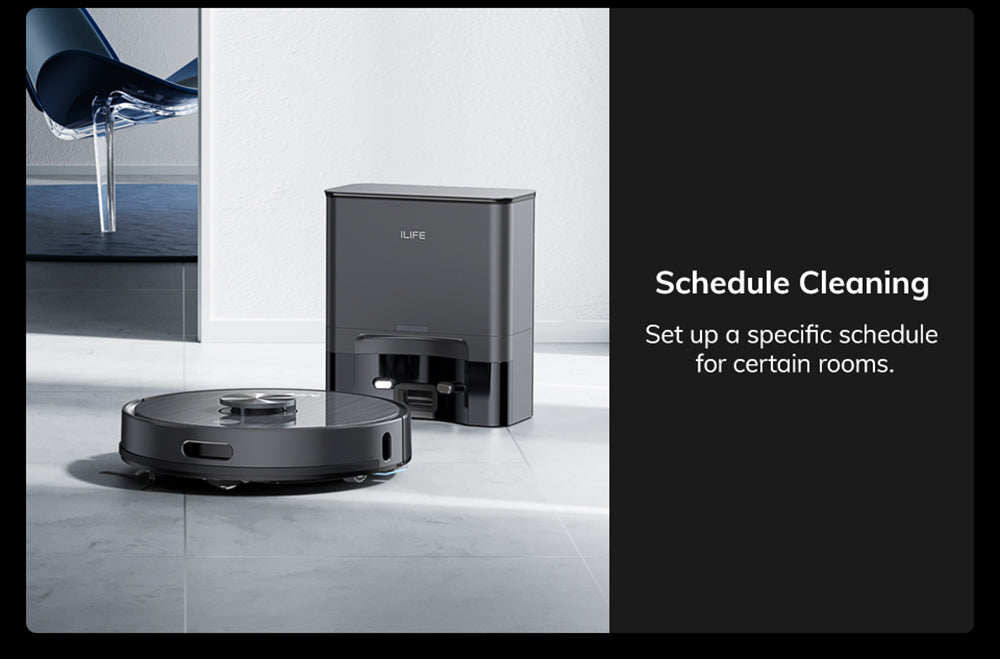 Robotický vysavač ILIFE T20S, sací výkon 5000 Pa, doba provozu 260 minut, samovyprazdňovací systém stanice, navigace LDS, ovládání aplikací, prachový sáček 3,5 l - černý