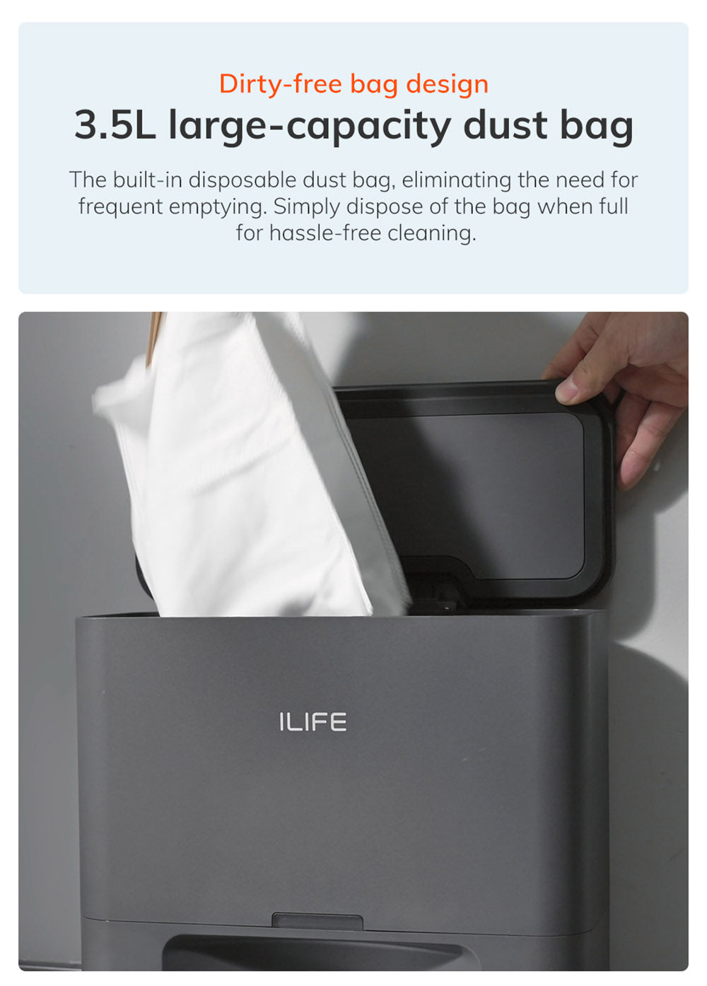 Robotický vysavač ILIFE T20S, sací výkon 5000 Pa, doba provozu 260 minut, samovyprazdňovací systém stanice, navigace LDS, ovládání aplikací, prachový sáček 3,5 l - černý