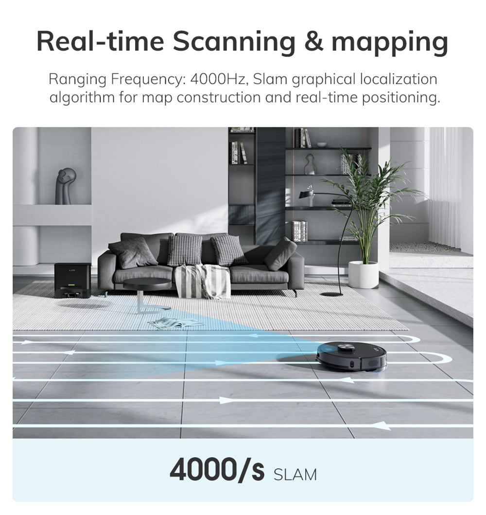 Robotický vysavač ILIFE T20S, sací výkon 5000 Pa, doba provozu 260 minut, samovyprazdňovací systém stanice, navigace LDS, ovládání aplikací, prachový sáček 3,5 l - černý