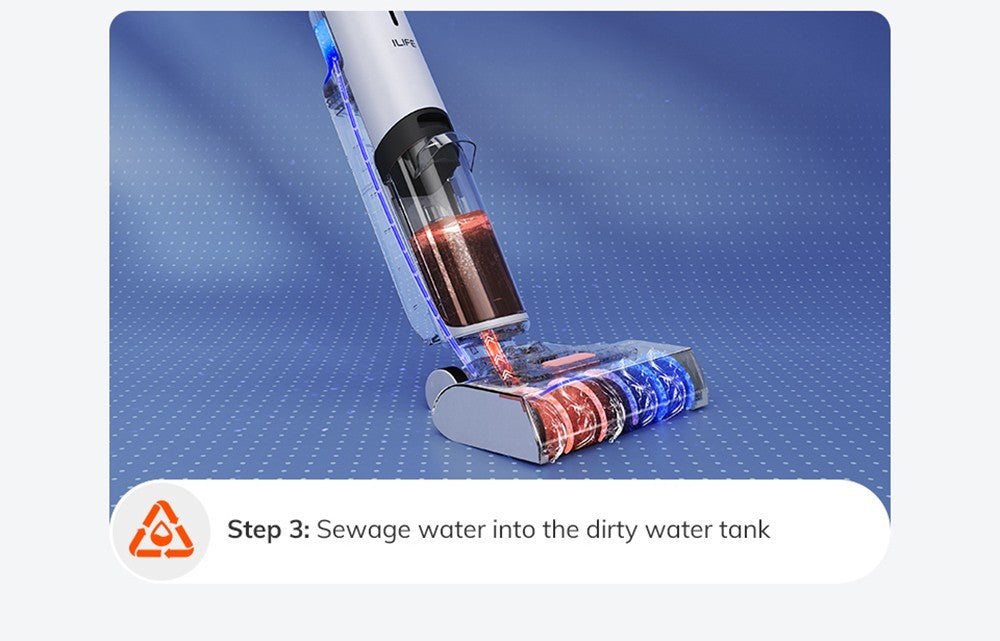 Bezdrátový mokro-suchý vysavač ILIFE W90, 3v1 vysávání a mytí, samočištění, 700ml nádrž na vodu, 30minutová výdrž, baterie 3000mAh, hlasové připomenutí - bílý