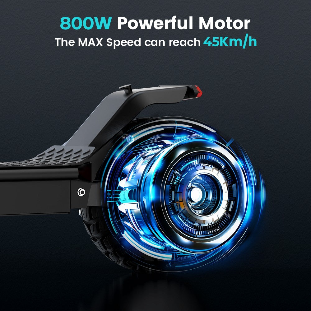 Elektrická koloběžka iScooter i10 Pro, motor 800 W, baterie 48 V 15 Ah, 10palcové pneumatiky, maximální rychlost 45 km/h, dojezd 60 km, elektronická a bubnová brzda, odpružení vpředu a vzadu, LED displej, ovládání aplikací