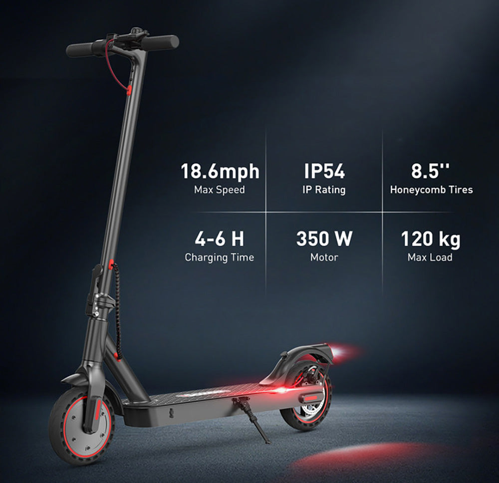 iScooter i9 Skládací elektrická koloběžka 8,5 palce Voštinové pneumatiky 350 W Motor 7,5 Ah Baterie 30 km/h Maximální rychlost Aplikace IP54 Voděodolnost - Černá