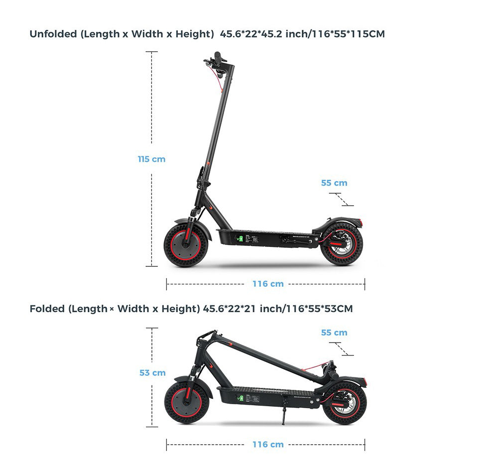 iScooter i9 Max Elektrická koloběžka 10 palců Voštinové pneumatiky 500W motor 36V 10Ah baterie 30km/h maximální rychlost 30-40km maximální dojezd nosnost 120kg dvojité tlumení nárazů inteligentní ovládání pomocí aplikace