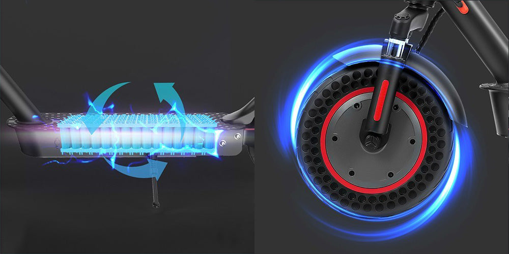 iScooter i9 Max Elektrická koloběžka 10 palců Voštinové pneumatiky 500W motor 36V 10Ah baterie 30km/h maximální rychlost 30-40km maximální dojezd nosnost 120kg dvojité tlumení nárazů inteligentní ovládání pomocí aplikace