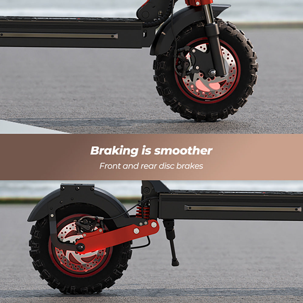 Elektrická koloběžka iScooter iX5S, motor 1000 W, baterie 48 V 15 Ah, pneumatiky 10 palců, maximální rychlost 25 km/h, dojezd 65 km, dvojité kotoučové brzdy, přední a zadní tlumiče