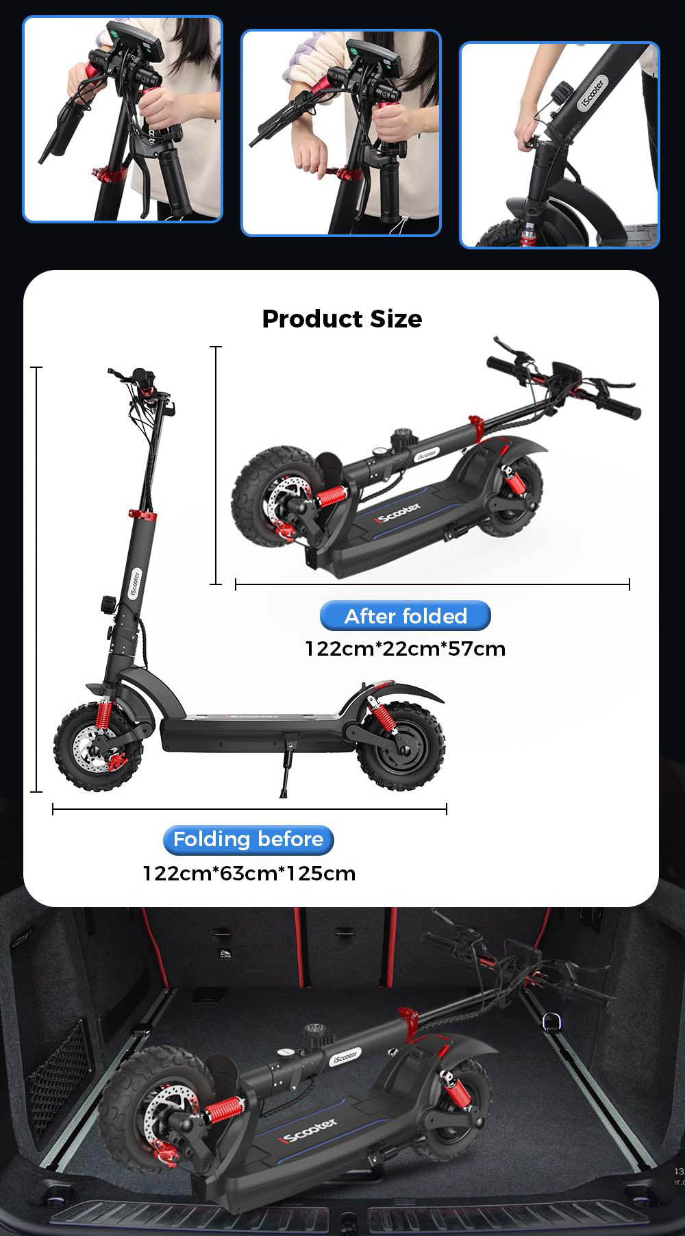iScooter iX6 Elektrická koloběžka 11'' Nafukovací terénní pneumatiky 1000W Zadní motor 45km/h Maximální rychlost 48V 17,5Ah Baterie Dojezd 40-45km