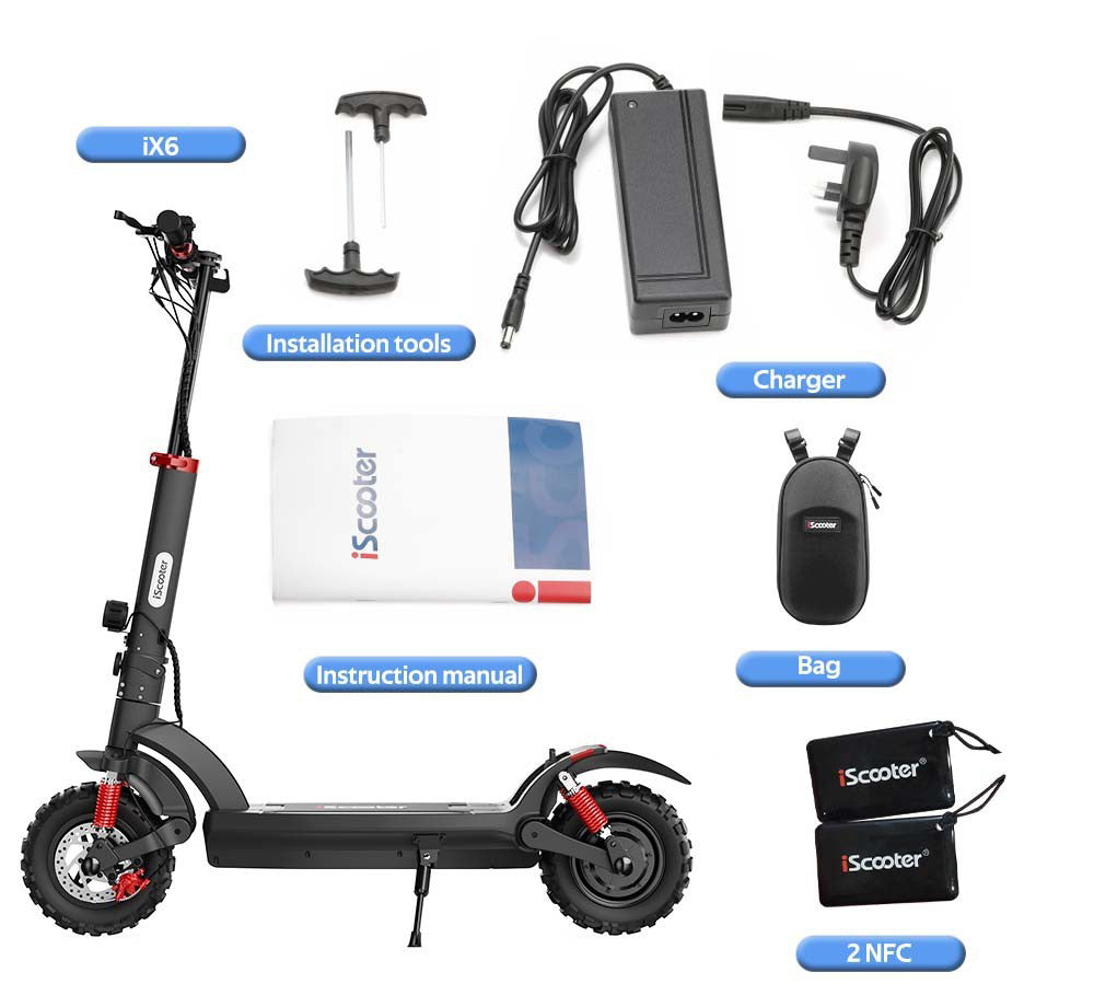 iScooter iX6 Elektrická koloběžka 11'' Nafukovací terénní pneumatiky 1000W Zadní motor 45km/h Maximální rychlost 48V 17,5Ah Baterie Dojezd 40-45km