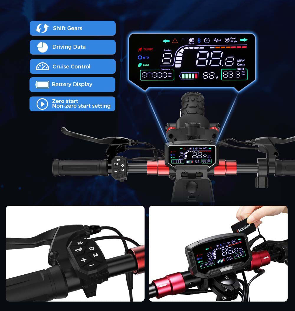 Elektrická koloběžka iScooter iX6, 11" pneumatiky do terénu, zadní motor 1000 W, maximální rychlost 45 km/h, baterie 48 V 17,5 Ah, dojezd 40–45 km