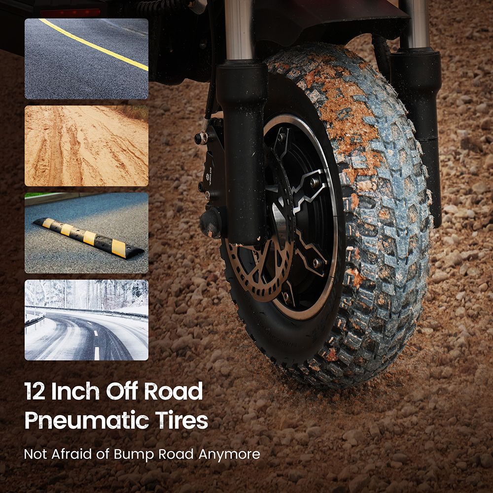 Elektrická koloběžka iScooter iX8, motor 2*1200 W, baterie 48 V 20 Ah, pneumatiky 12 palců, maximální rychlost 60 km/h, dojezd 70 km, dvojité hydraulické kotoučové brzdy, odpružení vpředu a vzadu