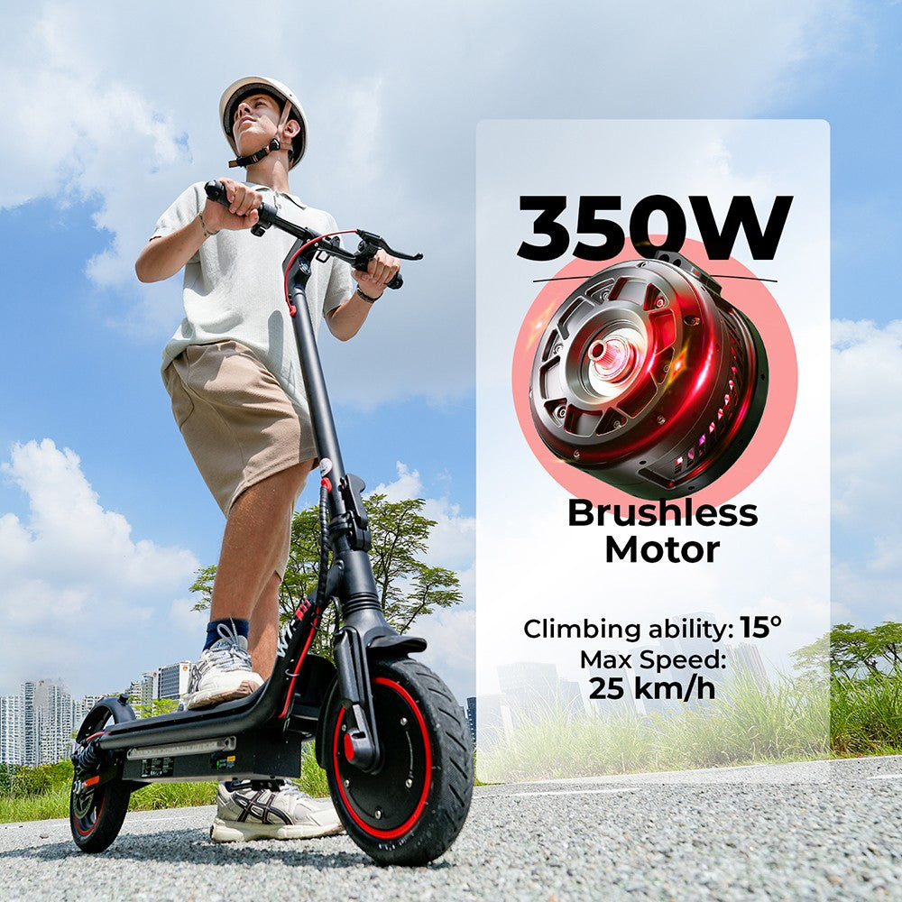 Elektrická koloběžka iScooter W7, motor 350 W, baterie 42 V 7,8 Ah, pneumatiky 8,5 palce, maximální rychlost 35 km/h, dojezd 30 km, kotoučová brzda, dvojité tlumení nárazů, ovládání přes aplikaci