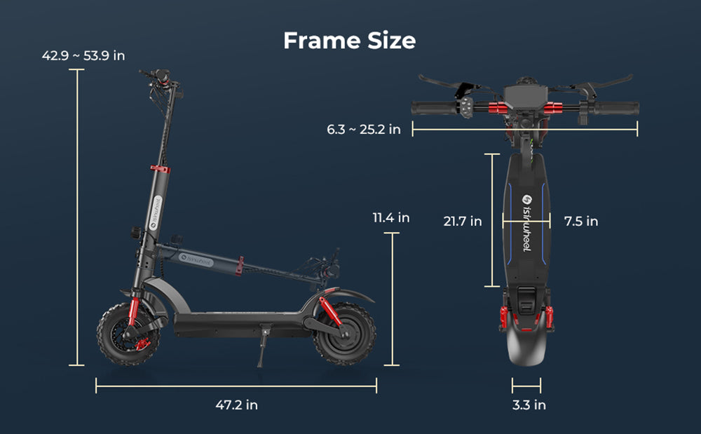 Terénní elektrická koloběžka isinwheel GT2, motor 800 W, baterie 48 V 15 Ah, 11palcové pneumatiky, maximální rychlost 45 km/h, maximální dojezd 45 km, kotoučová brzda, čtyřnásobný tlumič
