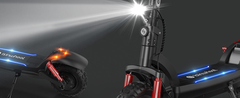 Terénní elektrická koloběžka isinwheel GT2, motor 800 W, baterie 48 V 15 Ah, 11palcové pneumatiky, maximální rychlost 45 km/h, maximální dojezd 45 km, kotoučová brzda, čtyřnásobný tlumič