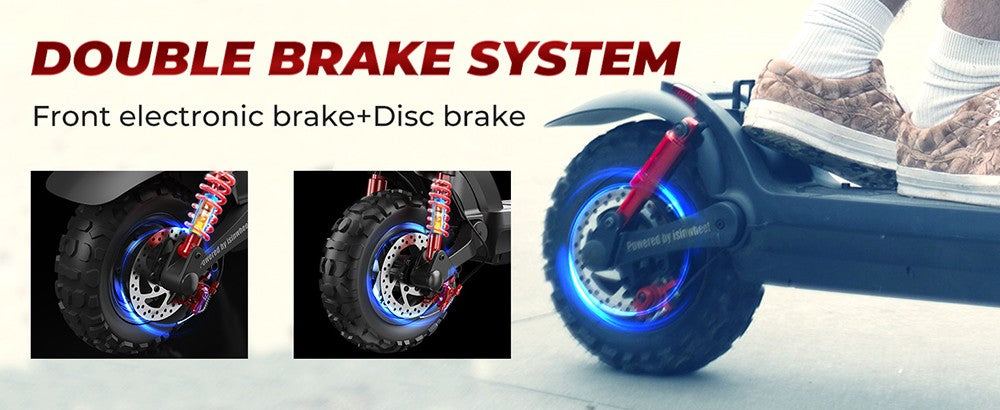 Terénní elektrická koloběžka isinwheel GT2, motor 800 W, baterie 48 V 15 Ah, 11palcové pneumatiky, maximální rychlost 45 km/h, maximální dojezd 45 km, kotoučová brzda, čtyřnásobný tlumič