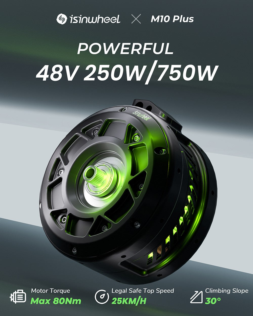 Elektrokolo isinwheel M10 Plus, motor 250 W, baterie 48 V 13 Ah, pneumatiky 26 x 4,0 palce, maximální rychlost 25 km/h, dojezd 100 km, přední a zadní kotoučové brzdy, 7stupňová převodovka, celoodpružené - černé