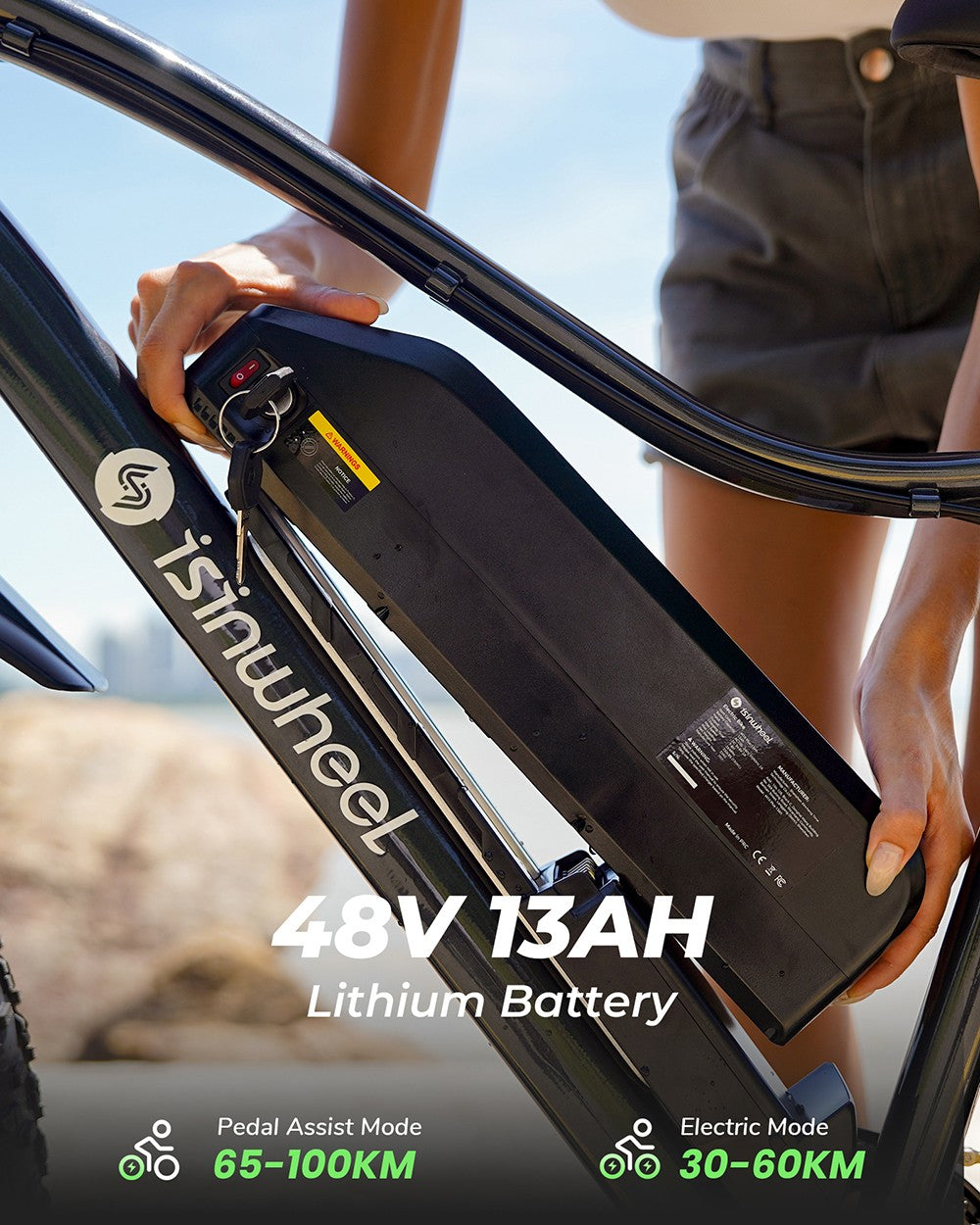 Elektrokolo isinwheel M10 Plus, motor 250 W, baterie 48 V 13 Ah, pneumatiky 26 x 4,0 palce, maximální rychlost 25 km/h, dojezd 100 km, přední a zadní kotoučové brzdy, 7stupňová převodovka, celoodpružené - černé