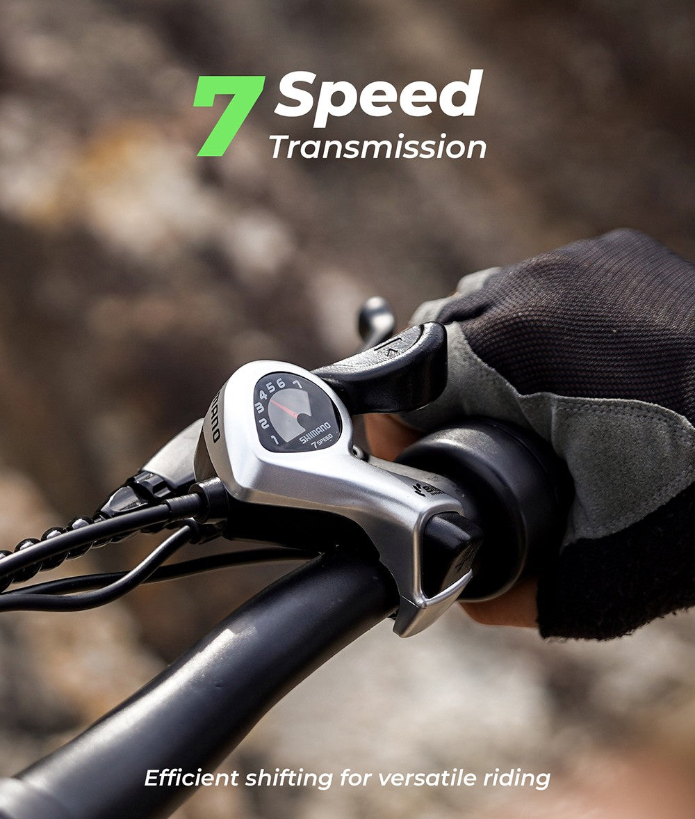 Elektrokolo isinwheel M10 Plus, motor 250 W, baterie 48 V 13 Ah, pneumatiky 26 x 4,0 palce, maximální rychlost 25 km/h, dojezd 100 km, přední a zadní kotoučové brzdy, 7stupňová převodovka, celoodpružené - černé