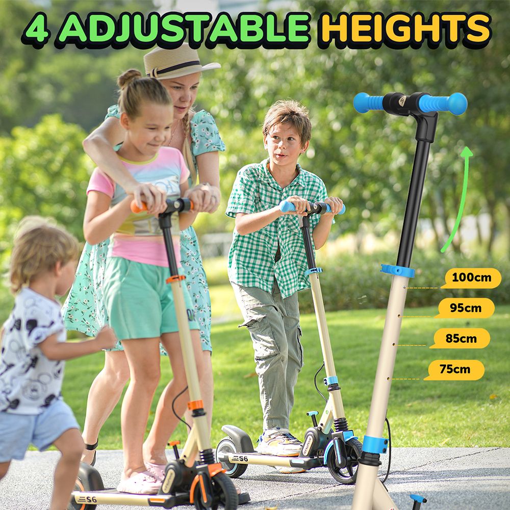 Dětská skládací elektrická koloběžka isinwheel S6, motor 150 W, baterie 21,6 V 5 Ah, pneumatiky 6,5 palce, maximální rychlost 15 km/h, dojezd 15 km, zadní blatníková brzda a elektronická brzda, nastavitelná výška - modrá