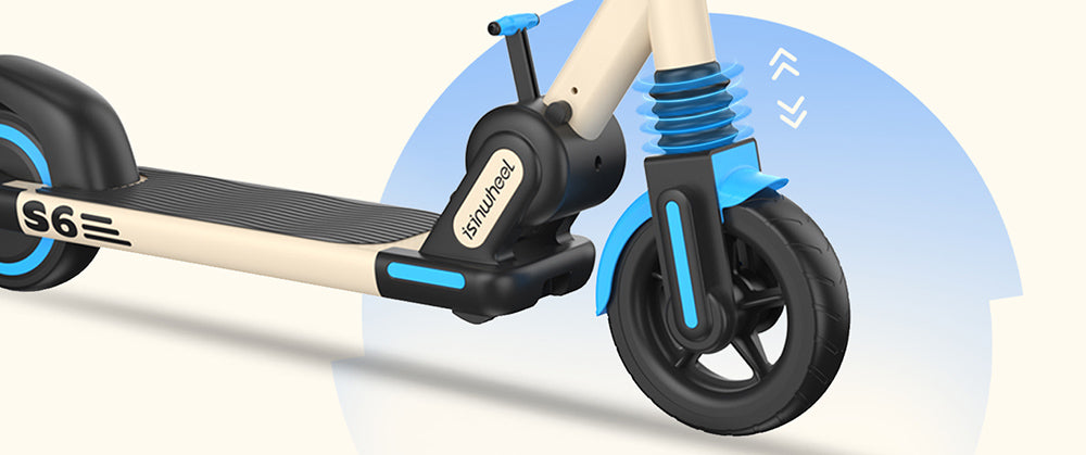 Dětská skládací elektrická koloběžka isinwheel S6, motor 150 W, baterie 21,6 V 5 Ah, pneumatiky 6,5 palce, maximální rychlost 15 km/h, dojezd 15 km, zadní blatníková brzda a elektronická brzda, nastavitelná výška - modrá