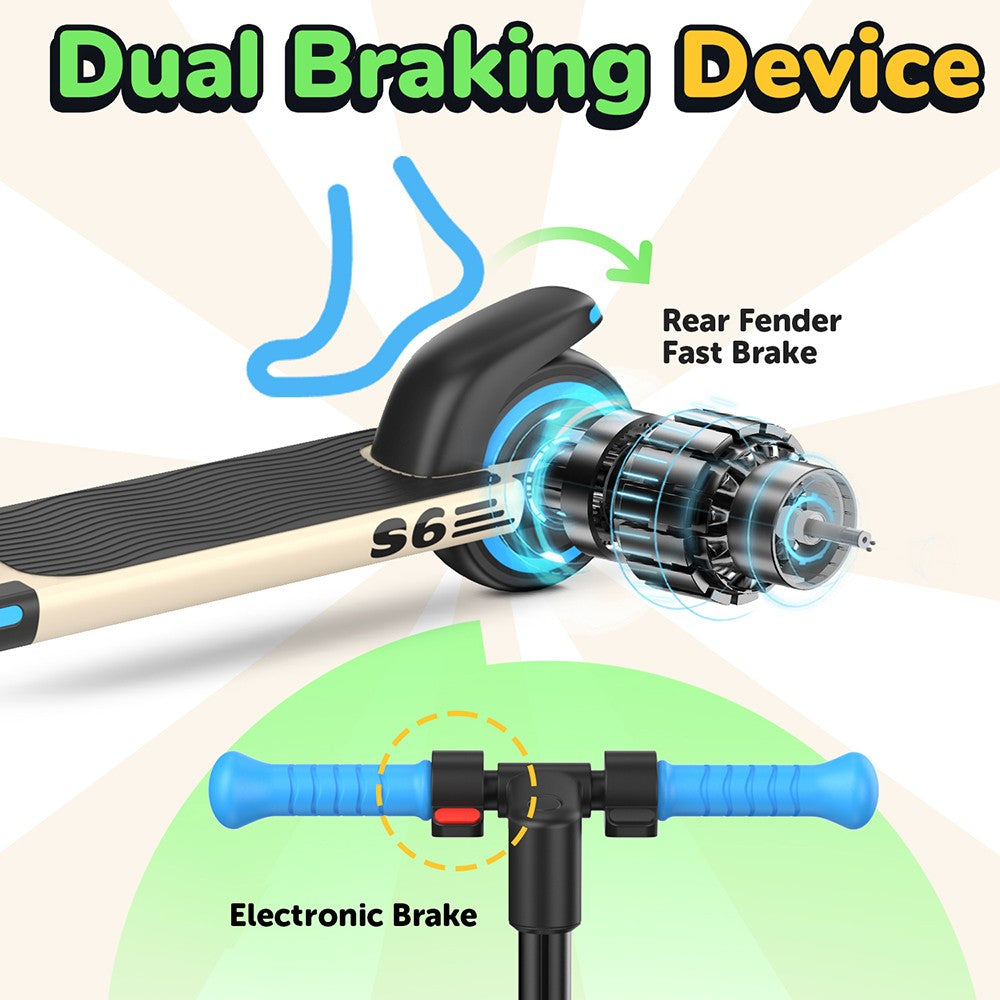 Dětská skládací elektrická koloběžka isinwheel S6, motor 150 W, baterie 21,6 V 5 Ah, pneumatiky 6,5 palce, maximální rychlost 15 km/h, dojezd 15 km, zadní blatníková brzda a elektronická brzda, nastavitelná výška - modrá