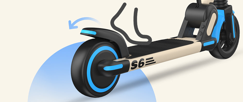 Dětská skládací elektrická koloběžka isinwheel S6, motor 150 W, baterie 21,6 V 5 Ah, pneumatiky 6,5 palce, maximální rychlost 15 km/h, dojezd 15 km, zadní blatníková brzda a elektronická brzda, nastavitelná výška - modrá