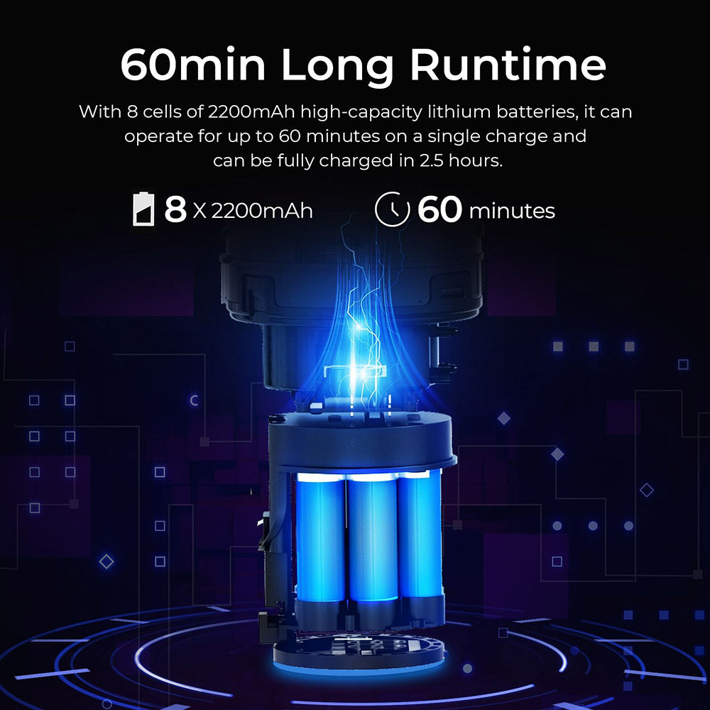 Bezdrátový vysavač JIGOO C500, sací tlak 33 kPa, motor 500 W, inteligentní senzor prachu, nádoba na prach o objemu 1,2 l, výdrž baterie až 60 minut, vyjímatelná baterie 2200 mAh, dotyková LED obrazovka, otočná kovová trubice