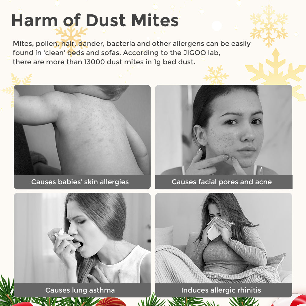 JIGOO S300 Pro Dvoukombkový Inteligentní Čistič Roztočů s Čidlem Roztočů 500W 13KPa Sání Inovativní Kovový Kartáč UV Světlo a Ultrazvuková Technologie Vícesměrový Ohřev 99,9% Odstranění Roztočů - Šedý