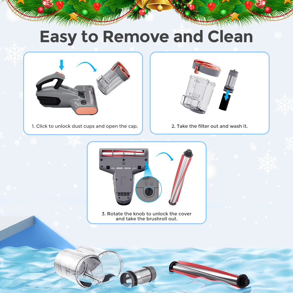 JIGOO S300 Pro Dvoukombkový Inteligentní Čistič Roztočů s Čidlem Roztočů 500W 13KPa Sání Inovativní Kovový Kartáč UV Světlo a Ultrazvuková Technologie Vícesměrový Ohřev 99,9% Odstranění Roztočů - Šedý