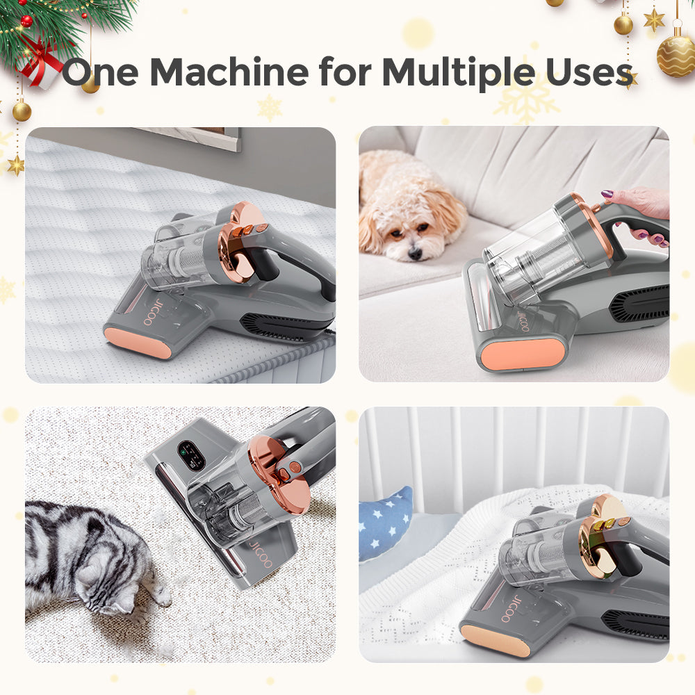 JIGOO S300 Pro Dvoukombkový Inteligentní Čistič Roztočů s Čidlem Roztočů 500W 13KPa Sání Inovativní Kovový Kartáč UV Světlo a Ultrazvuková Technologie Vícesměrový Ohřev 99,9% Odstranění Roztočů - Šedý