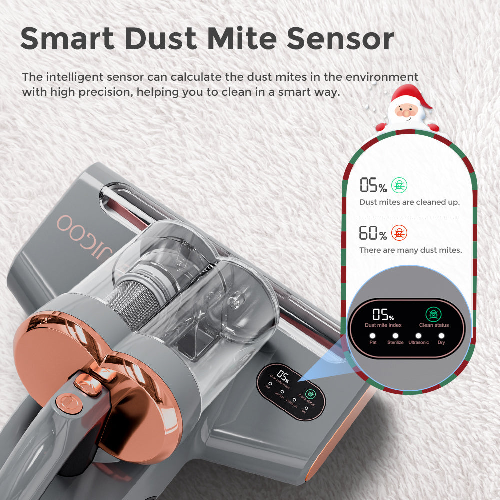 JIGOO S300 Pro Dvoukombkový Inteligentní Čistič Roztočů s Čidlem Roztočů 500W 13KPa Sání Inovativní Kovový Kartáč UV Světlo a Ultrazvuková Technologie Vícesměrový Ohřev 99,9% Odstranění Roztočů - Šedý